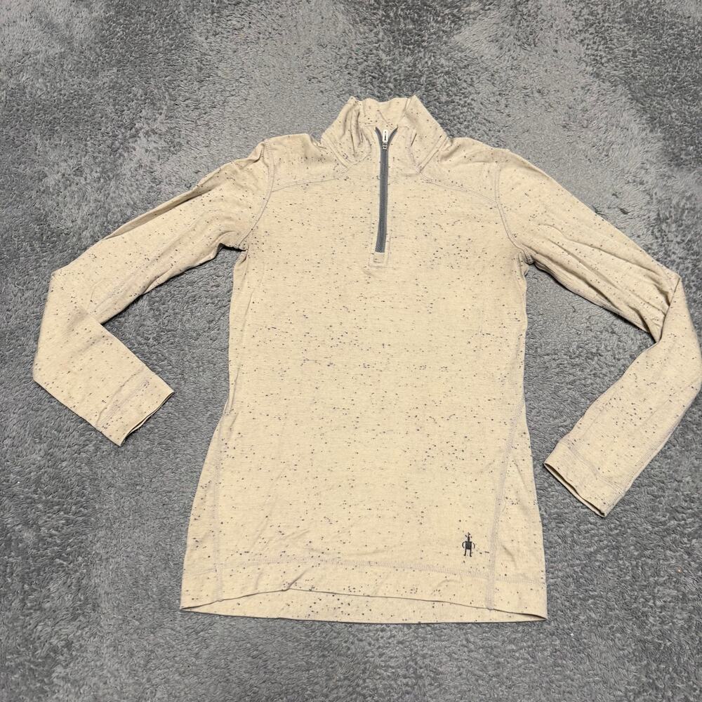 Smartwool Sweater Womens Small Beige Cream Quarter Zip Speckle Base Layer ****
